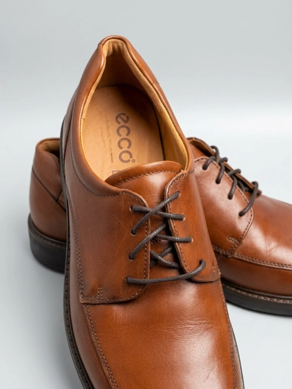 ECCO Seattle Men's Apron Toe Leather Oxford Shoes Brown Size 10 Excellent